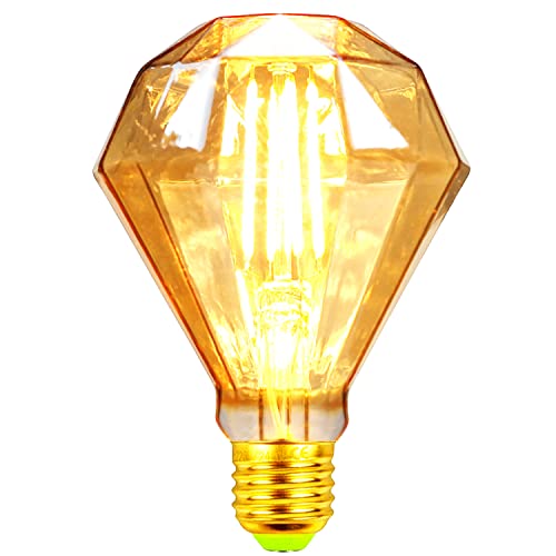 TIANFAN LED-Birnen Vintage 4 W 2700 K warmweiße Kristall-LED-Glühbirne 220/240 V Edison-Schraube E27-Sockel Spezial-dekorative Glühbirne Diamant φ95mm (Golden) von TIANFAN