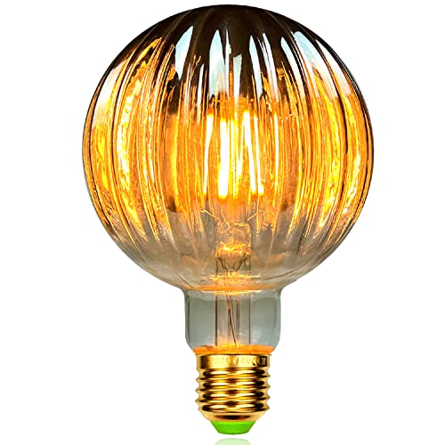 TIANFAN LED-Birnen Vintage 4 W 2700 K warmweiße Kristall-LED-Glühbirne 220/240 V Edison-Schraube E27-Sockel Spezial-dekorative Glühbirne G95 Melon (Rauch) von TIANFAN