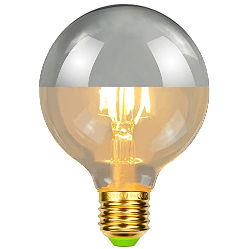 TIANFAN Led Birnen Vintage Glühbirne G80 Halbspiegel 4W Dimmbar 2700Kelvin Spezielle dekorative Edison Glühbirne (Chrom) von TIANFAN