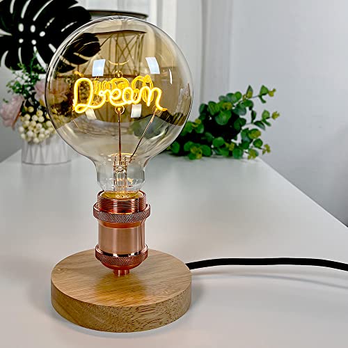 TIANFAN Tischlampen, Vintage-LED-Glühbirne, G125-Set, dimmbar, Edison-Glühbirne, dekorative Lichter, Holzsockel, E27, 220–240 V (Dream) von TIANFAN