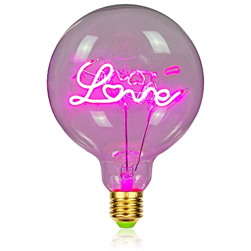 TIANFAN Vintage-Glühbirnen, LED-Glühbirne, 4 W, dimmbar, Love, dekorative Glühbirnen, 220/240 V, E27, Tischlampe Pink von TIANFAN