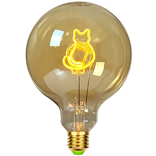 TIANFAN Vintage Led Birne G125 Big Globe 4W Dimmbar Edison Dekorative Glühbirne 220V-240V E27 Tischlampe Lichtquelle Katze von TIANFAN