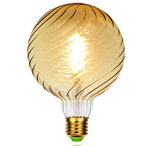 TIANFAN G125 4W Swirl Industrial Vintage LED Dekorative Edison-Glühbirne, 2500K Warmgelb, nicht dimmbar, 400lm, E27-Sockel von TIANFAN