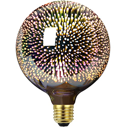 TIANFAN klassische Edison 3D-Glühbirne mit Feuerwerk-Optik, LED-Lichtquelle, AC85-240 V, E27, dekorative Glühbirne (G125, Silber) von TIANFAN