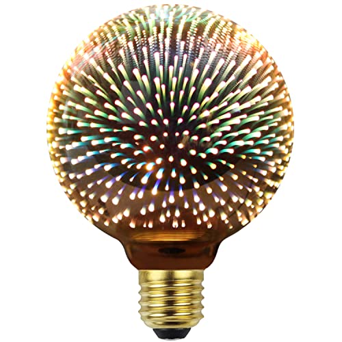 TIANFAN klassische Edison 3D-Glühbirne mit Feuerwerk-Optik, LED-Lichtquelle, AC85-240 V, E27, dekorative Glühbirne (G95, Silber) von TIANFAN