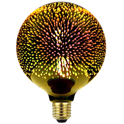 TIANFAN klassische Edison 3D-Glühbirne mit Feuerwerk-Optik, LED-Lichtquelle, AC85-240 V, E27, dekorative Glühbirne (G125, Golden) von TIANFAN