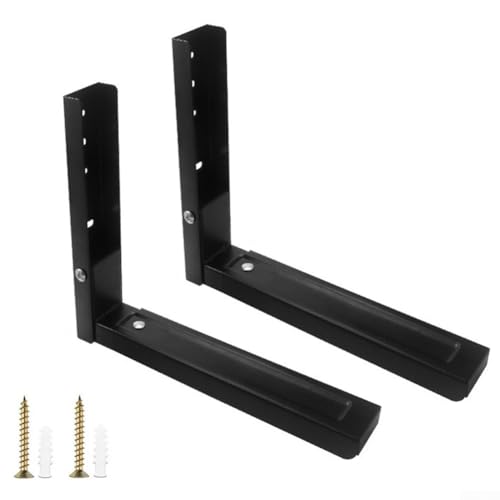 2 Stück Edelstahl Mikrowelle Ofen Wandhalterung Halterung Küchenregal faltbar Länge Rack Unterstützung 25 kg Tragkraft ausziehbare Arme (schwarz) von TIANHENGMart