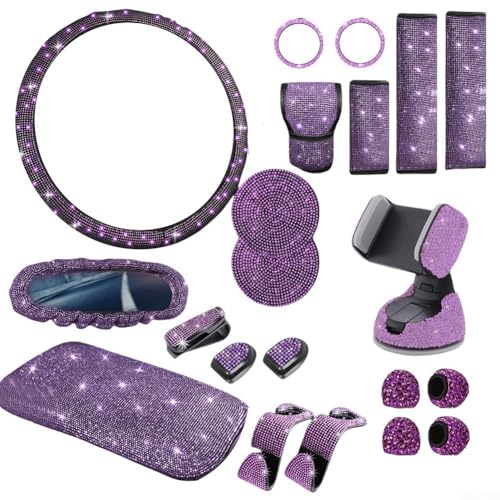 21-teiliges Auto-Innenraum-Set mit Lenkradabdeckung, Handyhalterung und Untersetzer für einen abgestimmten Auto-Look (lila) von TIANHENGMart
