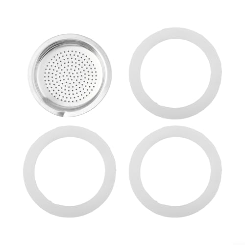 3 Silikon-Dichtungsringe und 1 Aluminium-Filter-Ersatz-Set, geeignet für Espresso-Mokka-Töpfe in verschiedenen Größen bis zu 12 Tassen (2 Tassen) von TIANHENGMart