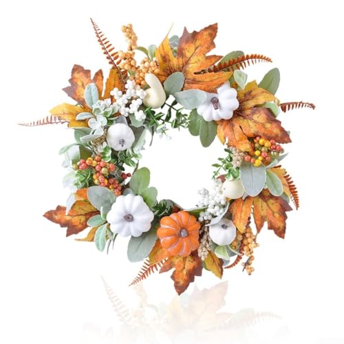 40 cm Herbstkranz mit Kürbissen, Beeren und künstlichen Blättern für saisonale Dekoration (Thanksgiving-Rosen) von TIANHENGMart