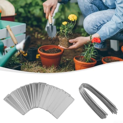 Aluminium-Pflanzen-Identifikationsetiketten mit doppelseitigem beschreibbarem und wasserdichtem Schutz, kommt mit Eisendraht zum Aufhängen an Gartenpflanzen und Bäumen von TIANHENGMart