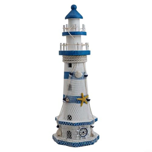 Handgefertigtes Leuchtturm-Dekostück aus Holz, einzigartiges Küstenornament für Zuhause, perfekt für Regale oder Tischaufsteller (23 cm) von TIANHENGMart