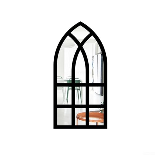 Holzrahmen Acryl Spiegel Wandaufkleber Halbmond Fensterform Imitation Fenster Spiegel Wandaufkleber für den Innenbereich (Schwarz) von TIANHENGMart