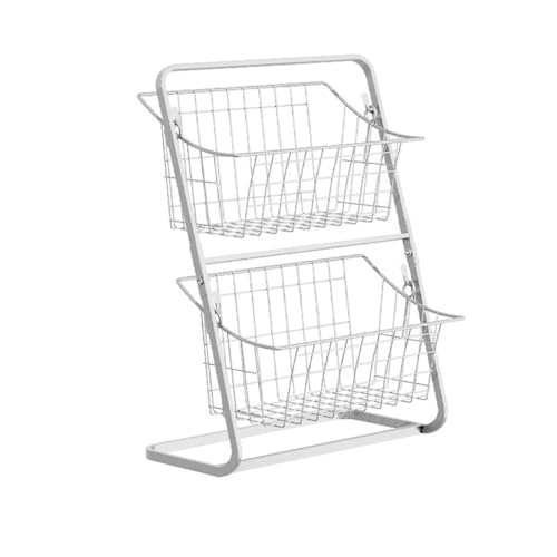 Küchen-Obstkorb, 2-stöckig, Metall-Aufbewahrungsregal für die Organisation von Gemüse, Obst, Brot für Küchenarbeitsplatten, Speisekammern und Snack-Organisation (weiß) von TIANHENGMart