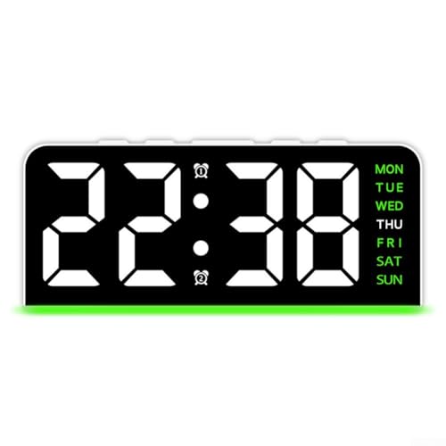 Multifunktionale LED-Schreibtischuhr mit Umgebungslicht, einstellbare Helligkeit, digitaler Alarm, Batterie-Backup, modernes Design für Schlafzimmer, Büro (grün) von TIANHENGMart