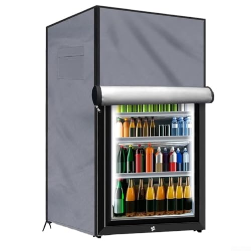 Outdoor-Kühlschrankabdeckung, 210D wasserdichtes Oxford-Gewebe, Kühlschrankabdeckung mit 2 Front-Reißverschlüssen, 1 elastische Saumschnur, 2 Schnallenriemen (grau 58 x 58 x 142 cm) von TIANHENGMart