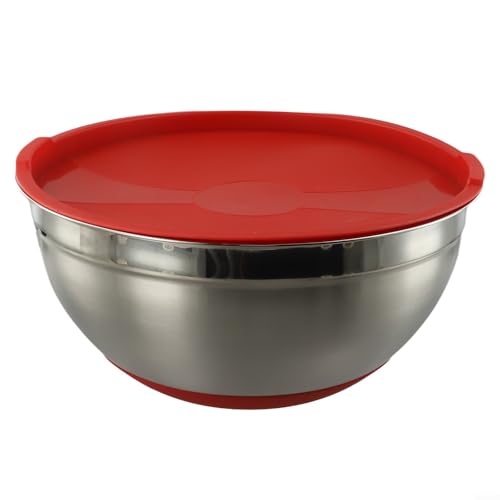 Salatschüssel, Edelstahl-Salatschüssel mit Silikon-Bodendeckel für Obst, Salate und andere Lebensmittel (30 cm) von TIANHENGMart