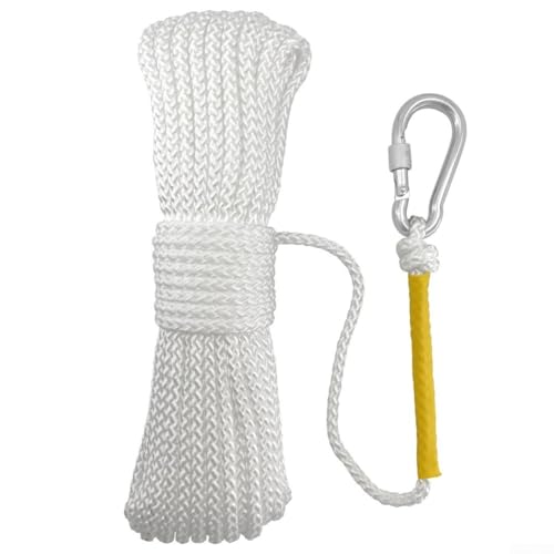 Schwimmendes Seil-Set mit Karabinerhaken – Polypropylen-Sicherheitsleine für Klettern, Camping, Wandern – vielseitiges hohles Ankerseil (weiß) von TIANHENGMart