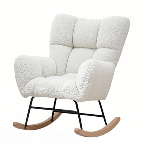 TIANJZSUN Schaukelstuhl mit Armen, bequemer Akzent gepolsterter Sofa Stuhl für Wohnzimmer, Schlafzimmer, Schlafsaal, nordischer Stil (Snow-white) von TIANJZSUN