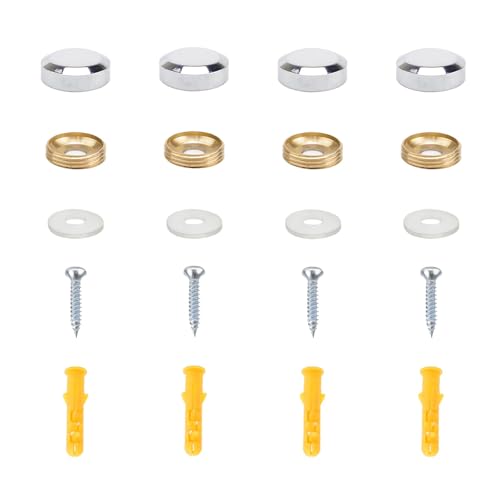 TIANLIN Spiegelschrauben, 4 Stück Silber Zierschrauben, 22mm Schrauben mit Abdeckkappe, Schraube mit Kappe, für Spiegeltisch Waschtisch Schrank Glasschild von TIANLIN
