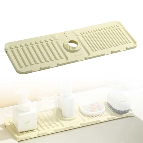 TIANLIN Weiß Drainagematte, Faltbar Wasserhahnmatte, Küchen Silikon Wasserhahn Abtropfmatte, Wasserdichter Spritzschutz für Küchen und Badezimmerarbeitsplatten von TIANLIN