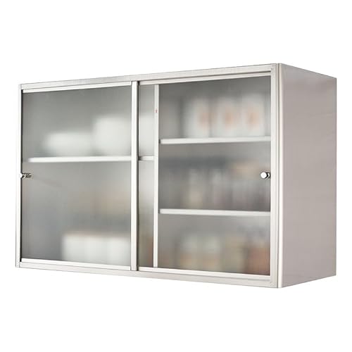 Edelstahl Wandschrank Metall Speisekammer Schrank mit 2 Schiebetüren und verstellbaren Regalen, über WC Badezimmer Oberschränke, Schweberschrank Allzweckschrank für Garage Büro Lager Edelstahl Wandschrank Metall Speisekammer Schrank mit 2 Schiebetüren und verstellbaren Regalen, über WC Badezimmer Oberschränke, Schweberschrank Allzweckschrank für Garage Büro Lager von TIANLIRENHE