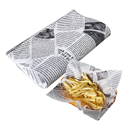 120 blatt Lebensmittelverpackungspapier, bedrucktes fettdichtes Papier, multifunktionales wasserdichtes Padpapier, Retro-Sandwichpapier, für Brathähnchen und Pommes Frites (22 * 22 cm) von TIANNAIT