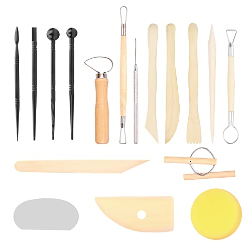 TIANNAIT 13 Stück Tonwerkzeuge, plus 4 Stück Presswerkzeuge, Modellierwerkzeuge, Töpferei-Schnitzwerkzeuge, geeignet für Keramikskulpturen, Schnitzen von TIANNAIT