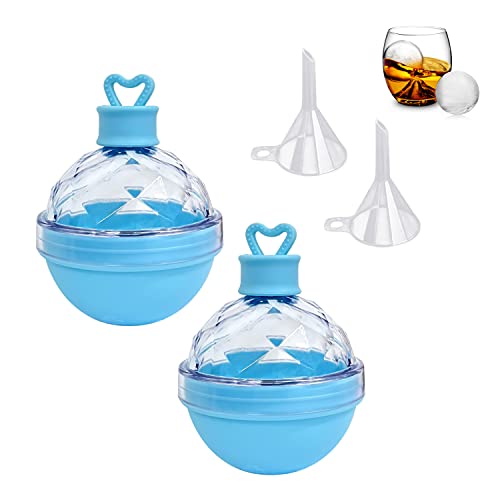 2 Stück blaue Zwiebel-Eisform, Eiskugelform, Eiskugelhersteller, Whiskey-Eisform, kreative Silikon-Eiswürfelform, Kugel-Eisform, mit 2 Stück Mini-Trichter, für Cocktails, Säfte und Wasser von TIANNAIT