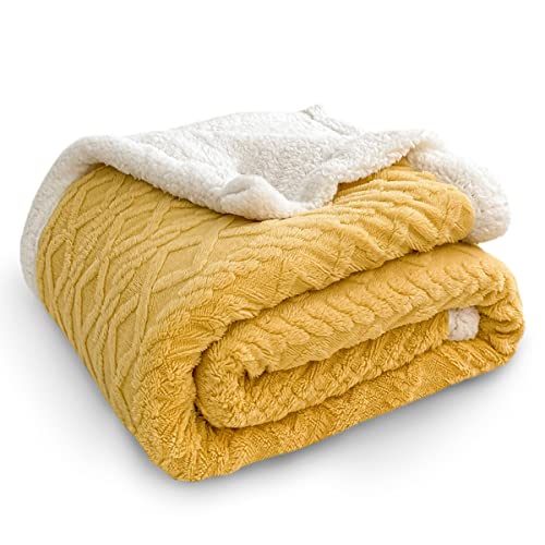 TIANSHU Sherpa Kuscheldecke Doppellagige, Flauschig Decke Fleecedecke Weich Blanket Warm Fleecedecke Sofadecke Universell für Wohn- und Schlafzimmer (100x150cm, Ingwergelb) von TIANSHU
