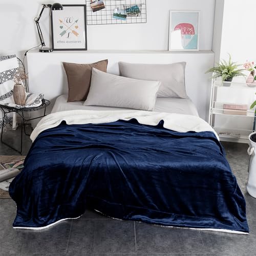 TIANSHU Doppellagige Decke Flauschig Kuscheldecke, Flanell Fleecedecke Weich Blanket Warm Sofadecke Waschbar Anti-Pilling Bett Wohnzimmer Schlafzimmer Universal (150x200,Dunkelblau) von TIANSHU