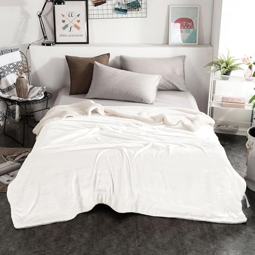 TIANSHU Doppellagige Decke Flauschig Kuscheldecke, Flanell Fleecedecke Weich Blanket Warm Sofadecke Waschbar Anti-Pilling Bett Wohnzimmer Schlafzimmer Universal (200x230,Weiß) von TIANSHU