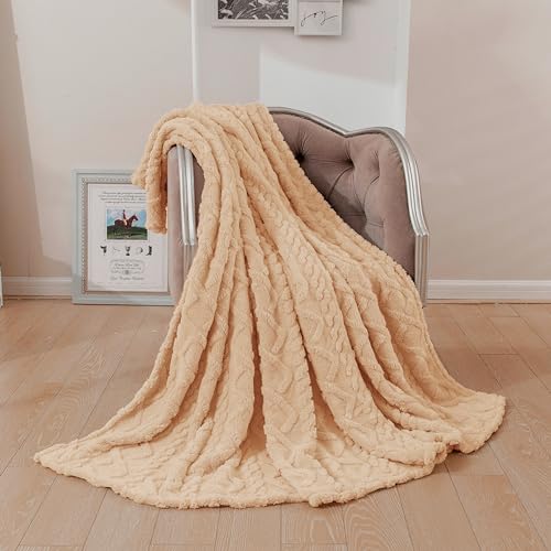 TIANSHU Dünne Kuscheldecke Flauschig Decke Fleecedecke, Weich Blanket Fleecedecke Warm Waschbar Sofadecke Anti-Pilling Geeignet für alle Jahreszeiten(150x200, Sandfarbe) von TIANSHU