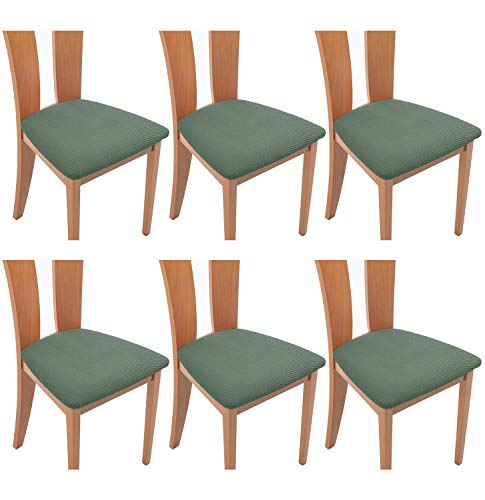 TIANSHU Spandex-Jacquard-Stuhlsitzbezüge, Abnehmbarer Stuhlbezug, Waschbarer Stretch Sitzkissenschutz, Elastischer Stuhlsitzbezug, Kissenbezüge für Esszimmerstühle (6er Set,Cyan) von TIANSHU