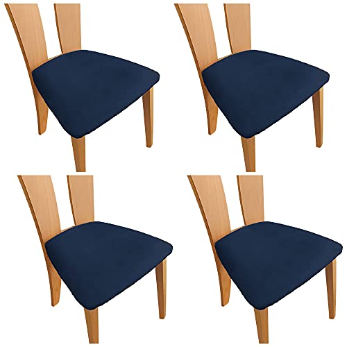 TIANSHU Esszimmerstuhl Sitzbezug,Velvet Sitzbezüge Stretch-Sitzbezüge für Esszimmer & Büro Stretch Velvet Esszimmerstuhl Sitzbezüge(4er Set,Navy blau) von TIANSHU