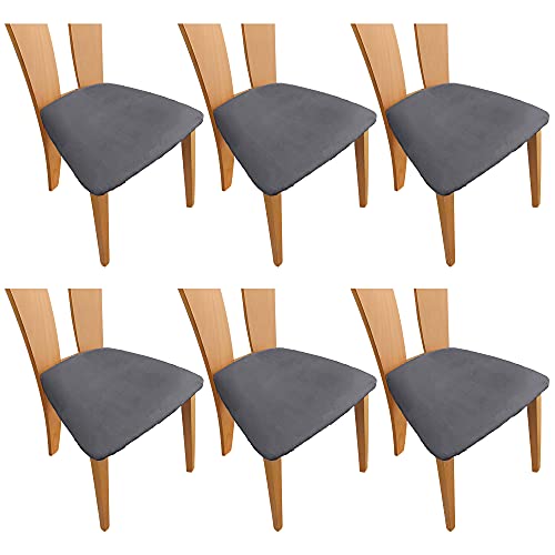 TIANSHU Esszimmerstuhl Sitzbezug,Velvet Sitzbezüge Stretch-Sitzbezüge für Esszimmer & Büro Stretch Velvet Esszimmerstuhl Sitzbezüge(6er Set,Grau) von TIANSHU