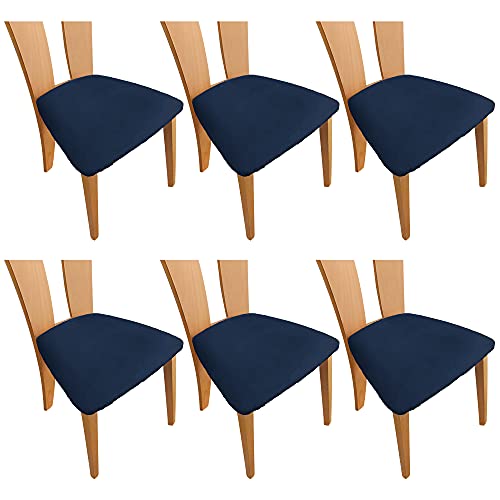 TIANSHU Esszimmerstuhl Sitzbezug,Velvet Sitzbezüge Stretch-Sitzbezüge für Esszimmer & Büro Stretch Velvet Esszimmerstuhl Sitzbezüge(6er Set,Navy blau) von TIANSHU