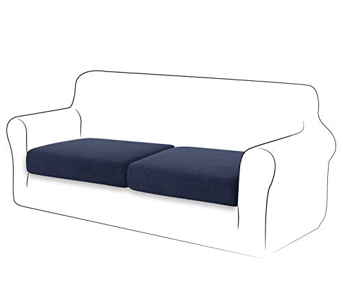 TIANSHU Sofa Sitzkissenbezug Stretch, Sitzkissenbezüge rutschfest, Jacquard-Stretch-Sofasitzbezug, Sofa überzug Elastischer, Schonbezug für Sofa Sitzkissen mit Gummiband (2 Stück,Dunkelblau) von TIANSHU