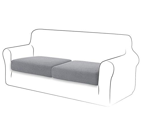 TIANSHU Sofa Sitzkissenbezug Stretch, Sitzkissenbezüge rutschfest, Jacquard-Stretch-Sofasitzbezug, Sofa überzug Elastischer, Schonbezug für Sofa Sitzkissen mit Gummiband (2 Stück,Hellgrau) von TIANSHU