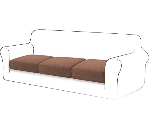 TIANSHU Sofa Sitzkissenbezug Stretch, Sitzkissenbezüge rutschfest, Jacquard-Stretch-Sofasitzbezug, Sofa überzug Elastischer, Schonbezug für Sofa Sitzkissen mit Gummiband (3 Stück,Kaffee) von TIANSHU