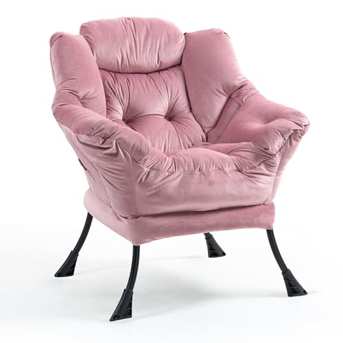 TIANSHU Samt Relaxsessel mit Nackenstütze, Sessel Wohnzimmer mit Metallbeinen Stabil Loungesessel Ohrensessel Sessel für Schlafzimmer Arbeitszimmer Balkon (Rosa) von TIANSHU