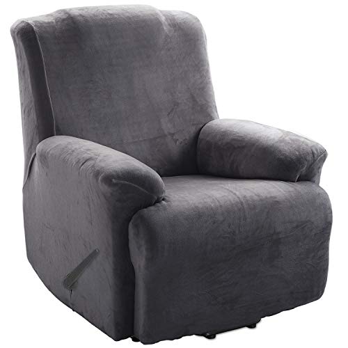 TIANSHU Samt Ruhesessel bezüge, Stretch Sesselschoner Elastisch Plush Couchbezug stilvolle Luxus-Möbelbezüge Anti-Rutsch-High Stretch Relaxsessel bezüge(Ruhesessel,Grau) von TIANSHU