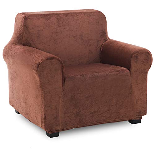 TIANSHU Samt Sesselbezug,Soft Velvet Plush Couchbezug stilvolle Luxus-Möbelbezüge Anti-Rutsch-High Stretch Sesselbezug(1 Sitzer, Kaffee) von TIANSHU