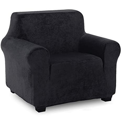 TIANSHU Samt Sesselbezug,Soft Velvet Plush Couchbezug stilvolle Luxus-Möbelbezüge Anti-Rutsch-High Stretch Sesselbezug(1 Sitzer, Schwarz) von TIANSHU