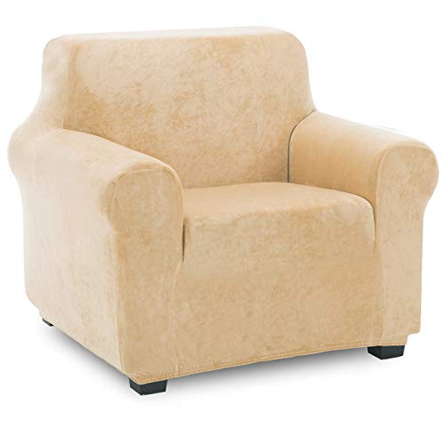 TIANSHU Samt Sesselbezug,Soft Velvet Plush Couchbezug stilvolle Luxus-Möbelbezüge Anti-Rutsch-High Stretch Sesselbezug(1 Sitzer, Warmer Sand) von TIANSHU