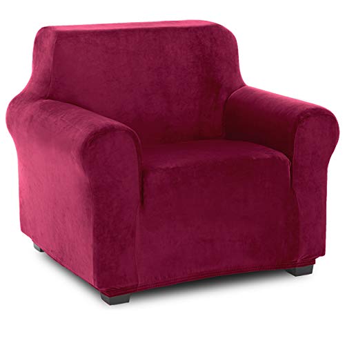 TIANSHU Samt Sesselbezug,Soft Velvet Plush Couchbezug stilvolle Luxus-Möbelbezüge Anti-Rutsch-High Stretch Sesselbezug(1 Sitzer, Weinrot) von TIANSHU