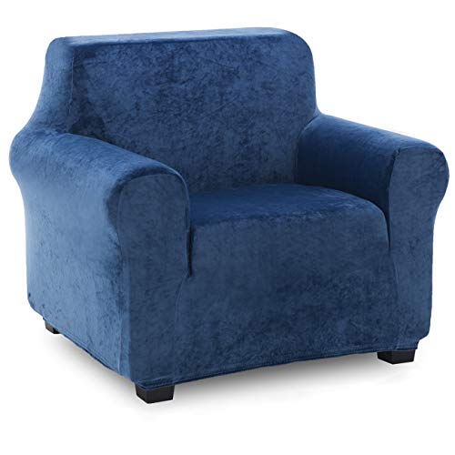 TIANSHU Samt Sesselbezug,Soft Velvet Plush Couchbezug stilvolle Luxus-Möbelbezüge Anti-Rutsch-High Stretch Sesselbezug(1 Sitzer, Navy blau) von TIANSHU
