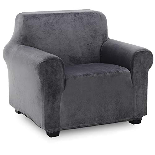 TIANSHU Samt Sesselbezug,Soft Velvet Plush Couchbezug stilvolle Luxus-Möbelbezüge Anti-Rutsch-High Stretch Sesselbezug(1 Sitzer, Grau) von TIANSHU