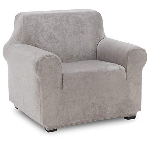 TIANSHU Samt Sesselbezug,Soft Velvet Plush Couchbezug stilvolle Luxus-Möbelbezüge Anti-Rutsch-High Stretch Sesselbezug(1 Sitzer, Hellgrau) von TIANSHU