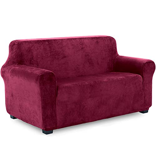 TIANSHU Samt Sesselbezug 2 sitzer,Soft Velvet Plush Couchbezug stilvolle Luxus-Möbelbezüge Anti-Rutsch-High Stretch Sesselbezug(2 Sitzer,Weinrot) von TIANSHU